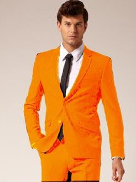  men's 2 Button Notch Lapel Orange Suit