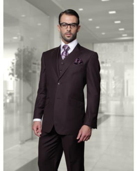  Men's Statement 2 Button Plum (Eggplant) Modern Fit Wool Suit