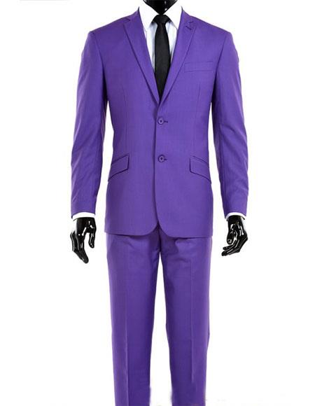  Men's 2 Button Single Breasted Modern Fit Notch Lapel Purple Suit 