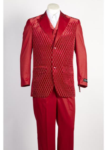  Men's 2 Button Single Breasted Red Suit For Men Perfect For Prom
