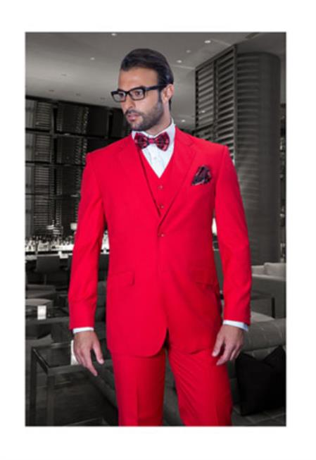  Men's 2 Button Modern Fit suits Solid Red Wool Suit