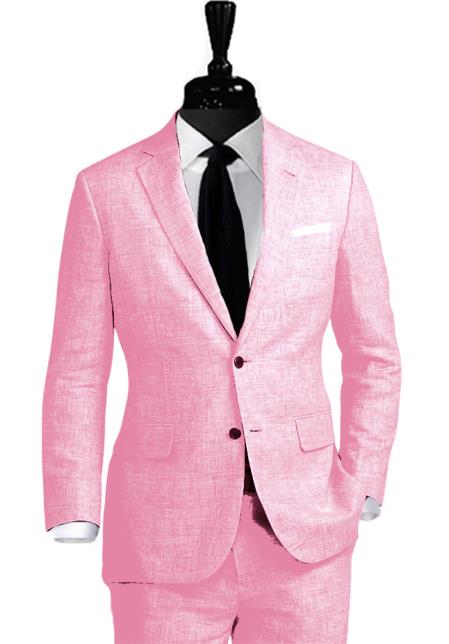 Alberto Nardoni Linen 2 Button Pink Vested 3 Pieces Summer Linen Wedding/Groom/Groomsmen Suit Jacket & Pants Suit Mens Linen Suit