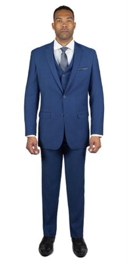  Men's 2 Button Royal Blue Suit For Men Perfect  Shark Skin 3 Piece TR Blend Suit