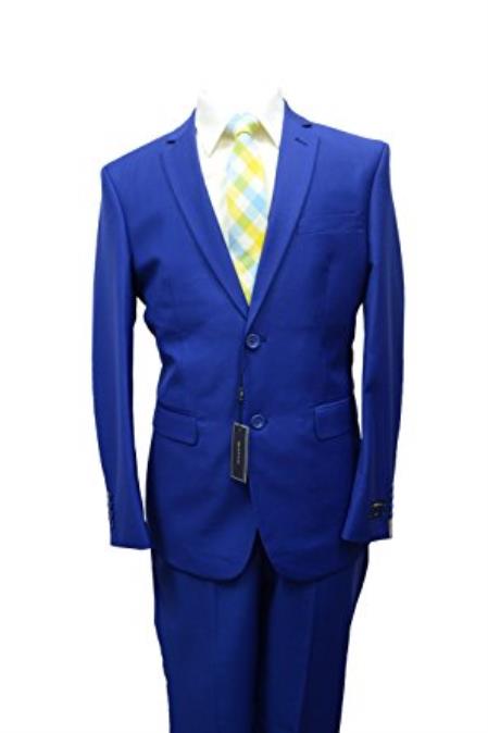  Braveman Men's 2 button Single Breasted Slim Fit Solid Royal Blue Suit For Men Perfect  Suit