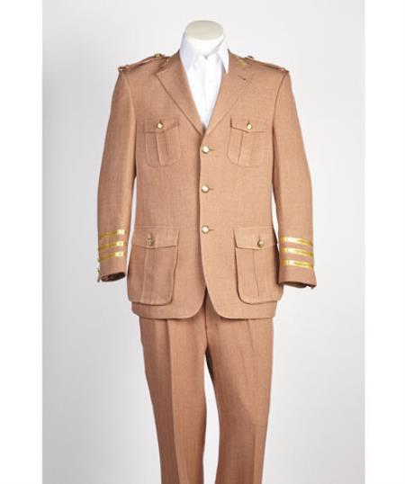  Men's Rust 3 Button Safari Military Style Suit