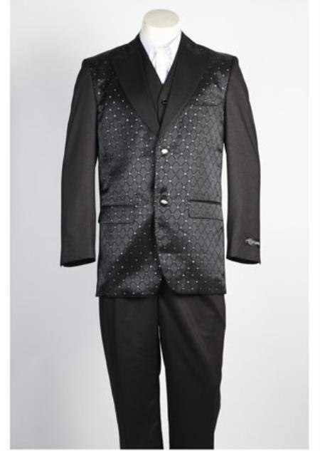  Men's 2 Button Shiny Flashy Single Breasted Black Suit