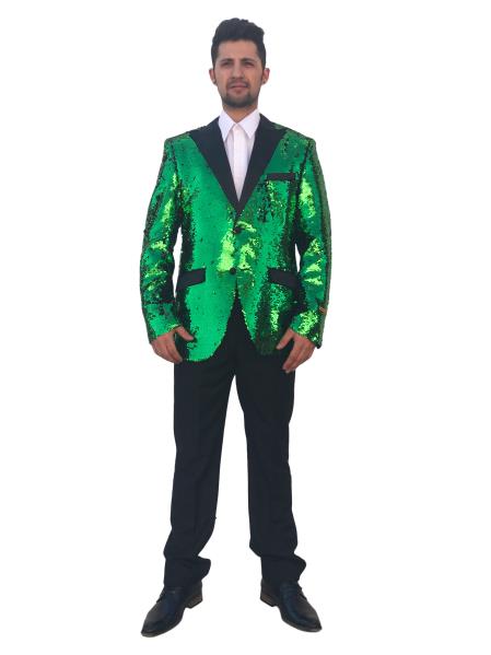Mens Unique Shiny Fashion Prom 2 Button Green Single Breasted Blazer~Sport Coat Perfect For Prom Clothe - Prom Outfits For Guys