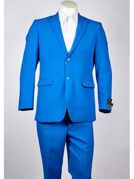  Two Button Blue Notch Lapel Single Breasted Slim narrow Style Fit Suit