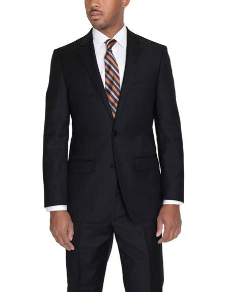  men's Solid Black 2 Button Classic Fit Wool Single Breasted Suit