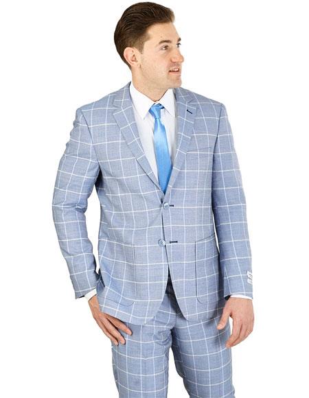 Men's Wedding - Prom Event Bruno Blue Modern Fit 2 Button Square Pattern Suit