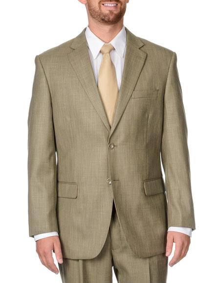 Caravelli Men's Single Breasted 2 Button Tan Notch Lapel Double Vent Suit