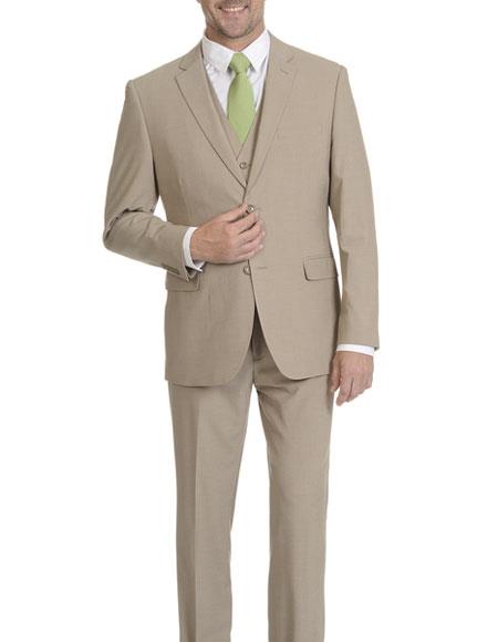  Caravelli Men's Single Breasted 2 Button Tan Vested Slim Fit Fully Lined Suit 