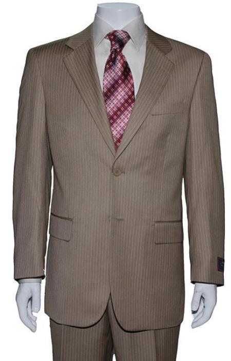 Two Button Tan khaki Color ~ Beige Mini Pinstripe Suit 