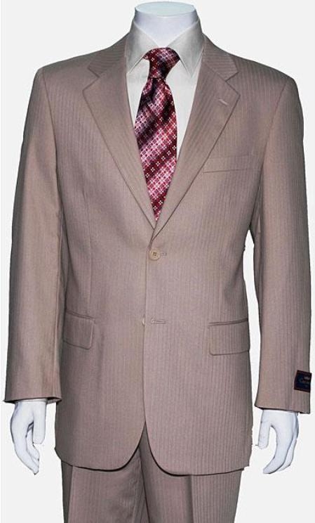 Two Button Tan khaki Color ~ Beige Shadow Stripe ~ Pinstripe Suit 