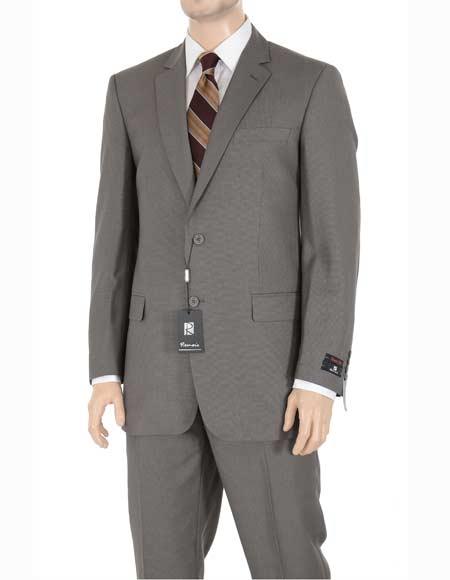 Men's 2 Button Taupe Regular Fit Birdseye Pattern Side Vent Suit