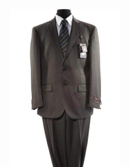  Men's 2 Button Single Breasted Notch Lapel Pinstripe Pattern Taupe Suit