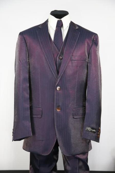  men's Sharkskin Entertainment Stitch Single Breasted Zoot Suit Ultraviolet White Stitching