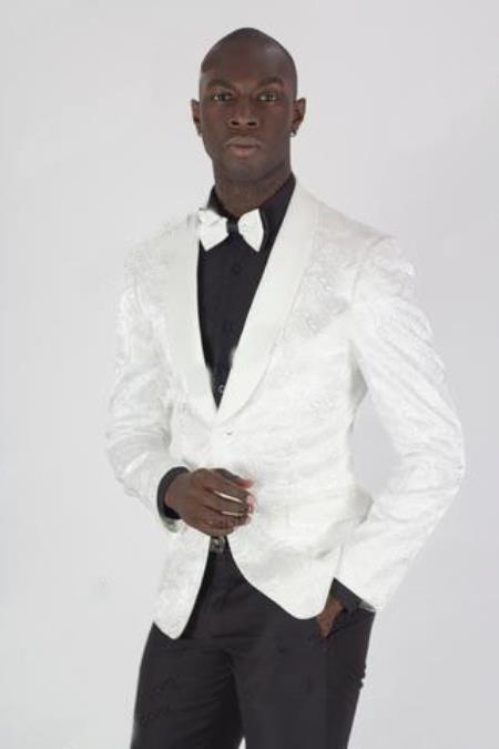 Men's Paisley Unique Shiny Fashion Prom Blazer White Dinner Jacket Perfect For Prom Clothe - Prom Outfits For Guys