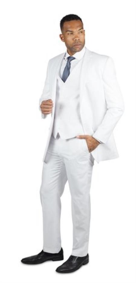  Men's 2 Button 3 Piece White TR Blend Suit