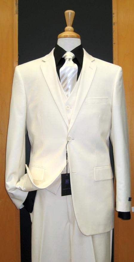 Two Button Three Piece Off White Tapered Cut three piece suit 