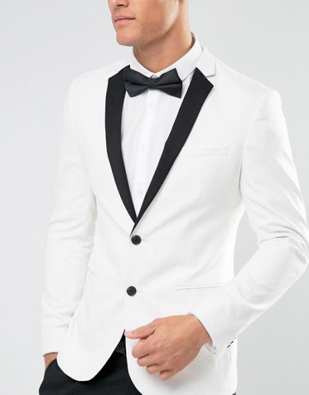  Men's New Look 2 Button White Notch Lapel Regular Fit Tuxedo Jacket