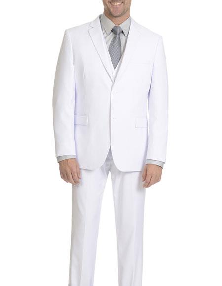  Caravelli Men's Slim Fit White Single Breasted Notch Lapel Vested Suit