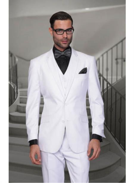  Men's Statement 2 Button Solid White Modern Fit suits Wool Suit