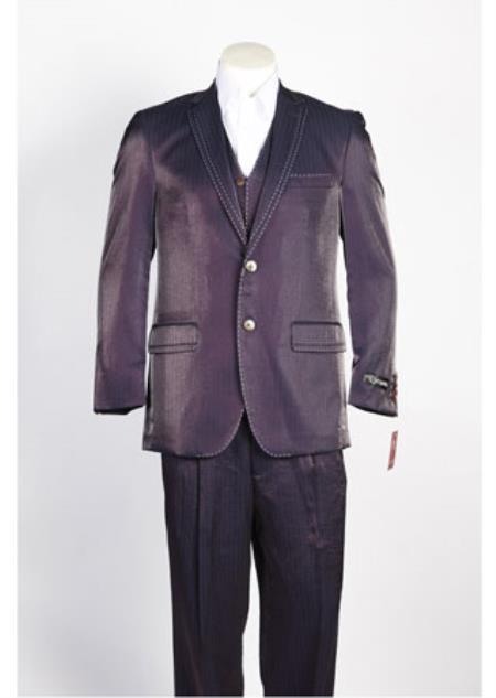  Men's 2 Button Wine Single Breasted Suit 