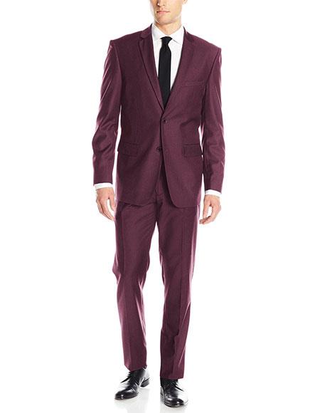  Men's Single Breasted 2 Button Wine Classic & Slim Fit Suits