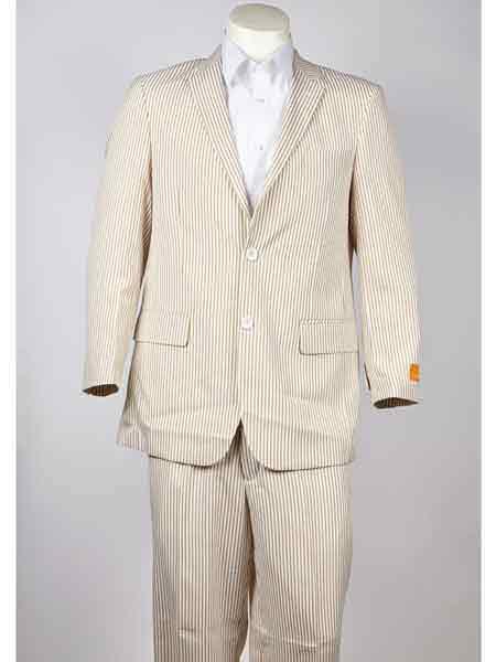 Summer Cheap priced men's Seersucker Suit 2 Button Style Beige Suit