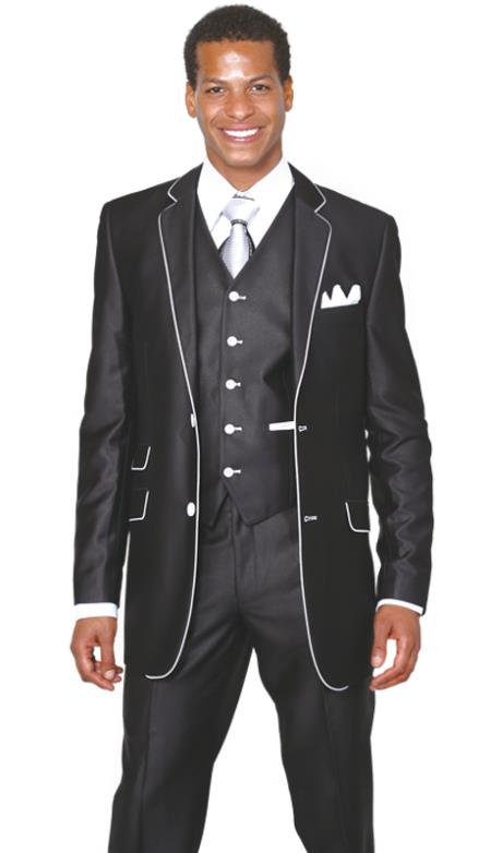 2 Button Style 3 Piece Single Breasted Church Suit For sale ~ Pachuco men's Suit Perfect for Wedding Liquid Jet Black 