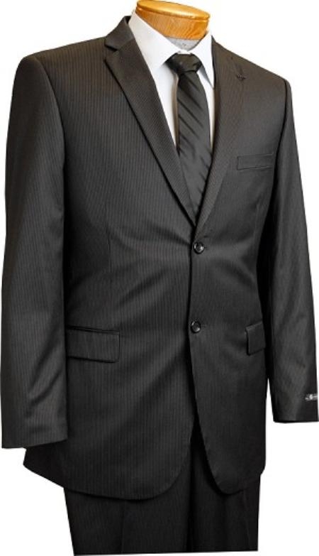 2 Button Style Slim narrow Style Cut Liquid Jet Black Pinstripe Suit Liquid Jet Black Wool