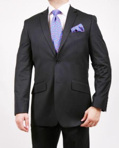 2 Button Style Shadow Stripe ~ Pinstripe Suit Liquid Jet Black Wool