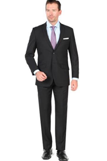  Notch Lapel 2 Button Style Closure Single Breasted Slim narrow Style Fit Suit Black