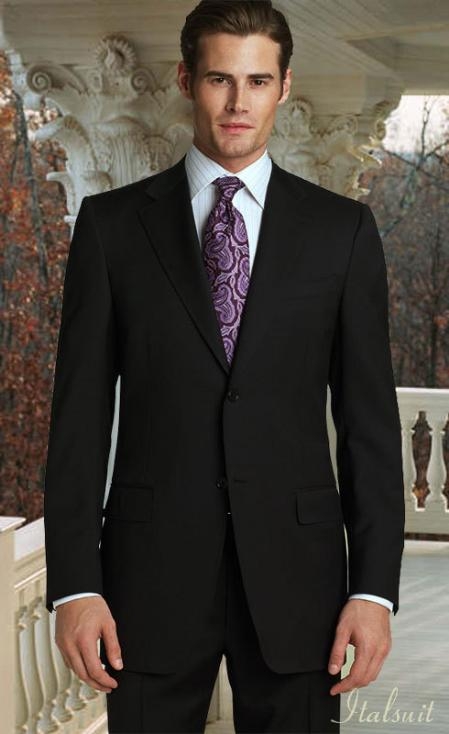 Classic 2pc 2 Button Style Jet Liquid Jet Black Superior Fabric 150's Suit with Hand Pick Stitching on Lapel 