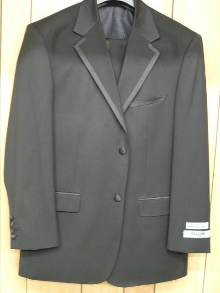 2 Button Style Solid Liquid Jet Black Tuxedo with Liquid Jet Black Trim No Pleated Slacks pants Wool Fabric Suit 