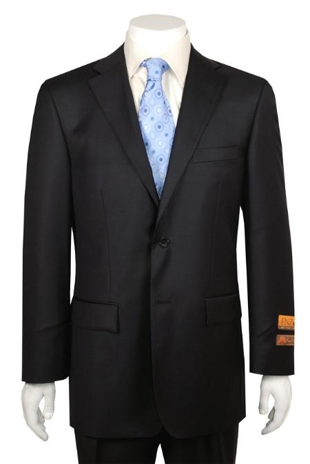 Liquid Jet Black 2 Button Style Vented without pleat flat front Pant Wool Fabric Suit Authentic Brand