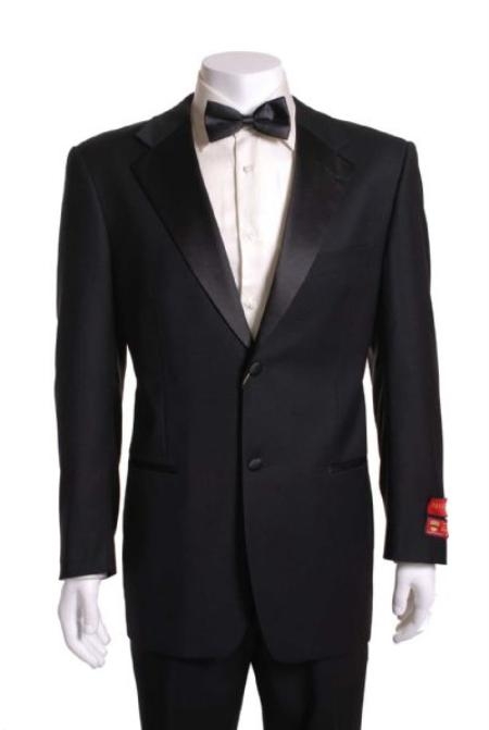 Liquid Jet Black 2 Button Style Wool Fabric Tuxedo without pleat flat front Pants 