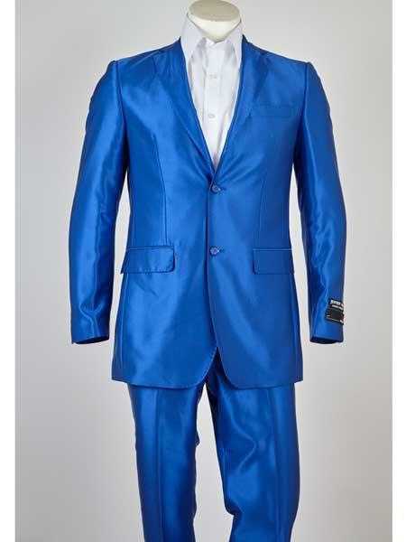  2 Button Style Notch Lapel Blue Single Breasted Slim narrow Style Fit Suit