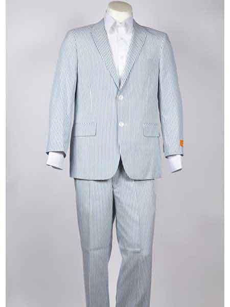  Pinstripe 2 Button Style Single Breasted Notch Lapel Blue Suit