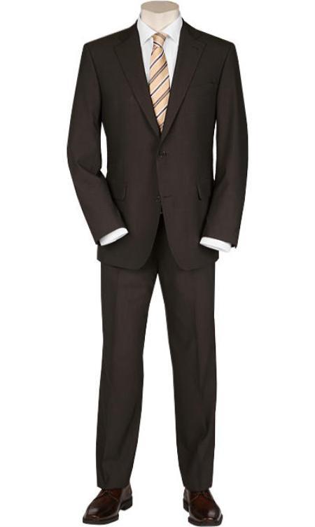  Men's 2 Buttons Solid Brown Quality Portly Suits
