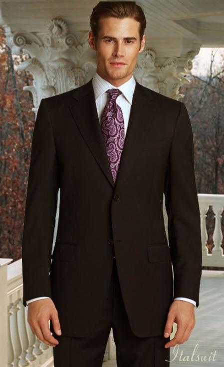 Classic 2pc 2 Button Style brown color shade Superior Fabric 150's Suit With Hand Pick Stitching on Lapel 
