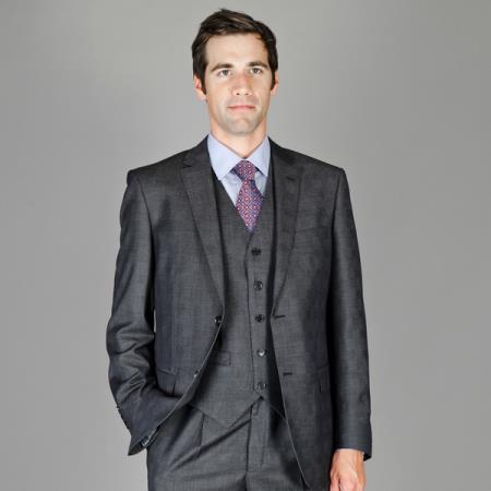 2 Button Style Dark Grey Single Breasted, 100% Superior Fabric fine suit Pleated Slacks pants 