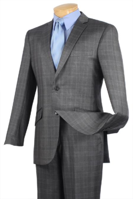Single Breasted 2 Button Style Slim narrow Style Fit affordable suit Online Sale Dark Grey Masculine color Plaid ~ Windowpane pattern 