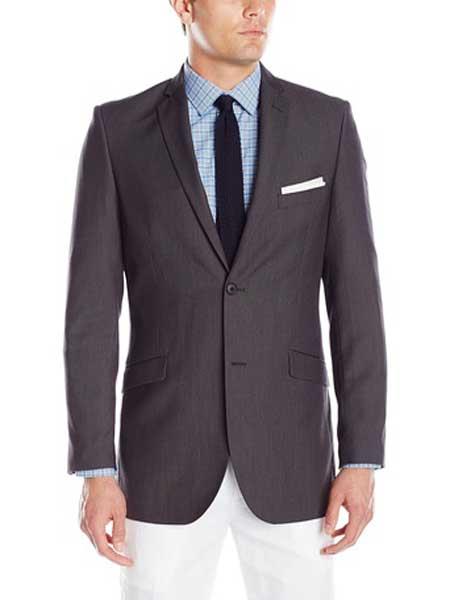  2 Button Style Dark Grey Masculine color Notch Lapel Featherbone Micro Tech Slim narrow Style Fit Suit Jacket
