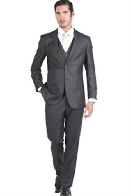  Notch Collar 3 Piece Dark Grey Masculine color Single Breasted Slim narrow Style Fit Vested Double Vent Suit