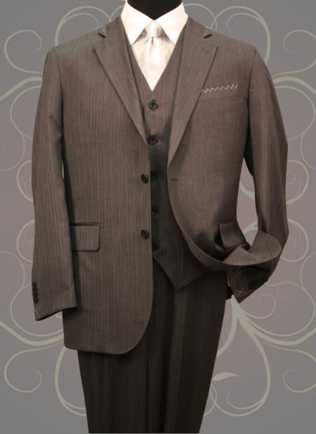 Classic 3PC 2 Button Style Dark Grey Masculine color Mini Pinstripe ~ Stripe Vested Side Vents Wool Fabric Notch Lapel three piece suit