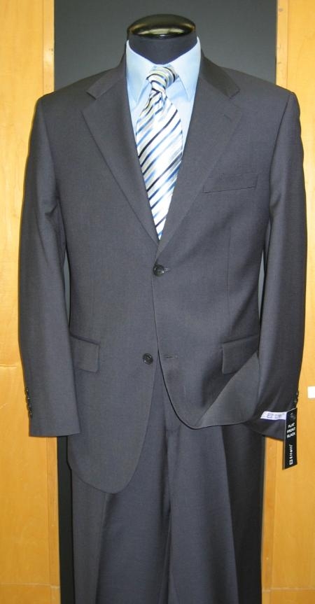 2 Button Style Flat Front Wool Fabric Blend Dark Grey Masculine color Suit 