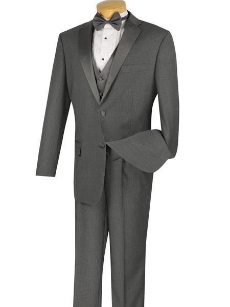  Men's 2 Buttons Grey Tuxedo Vested 3 Pieces Sateen Notch Lapel Suit