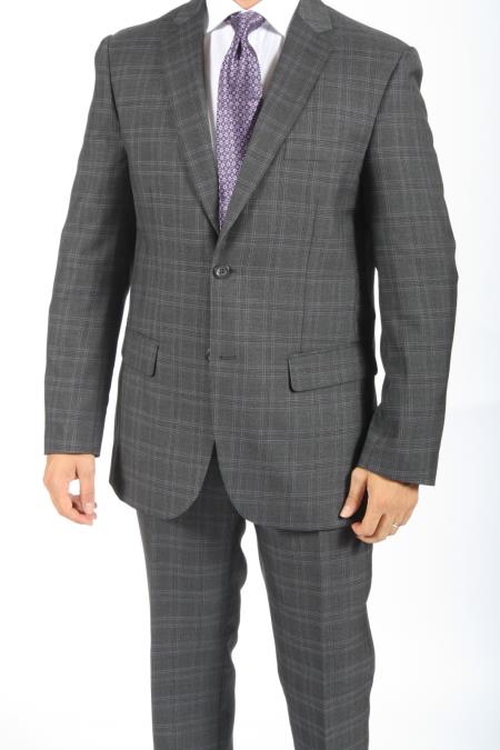2 Button Style Slim narrow Style Fit Dark Grey Masculine color Glen Plaid & Checks Suit 
